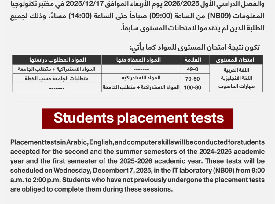 امتحان المستوى للطلبة 2-2025-02 امتحان المستوى للطلبة 2-2025-02